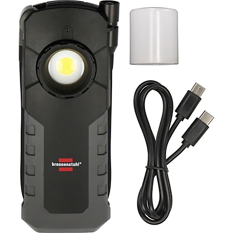 Zwarte LED-werklamp met accessoires, label: brennenstuhl.