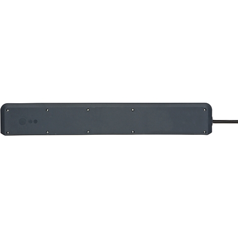 Appareil rectangulaire gris foncé avec des bords arrondis, des vis et un câble de connexion.