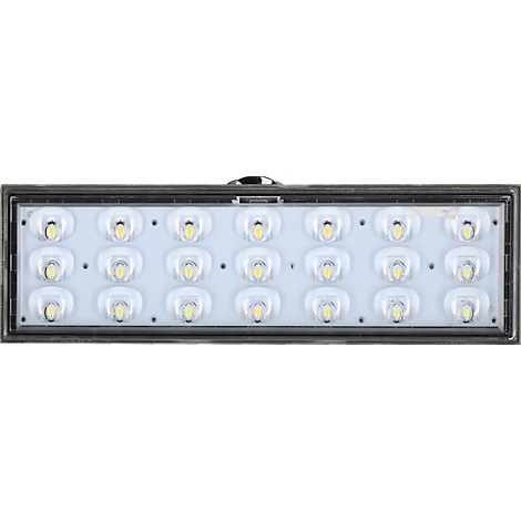 Rechthoekige LED-lamp met 18 LED's gerangschikt in drie rijen, zwart frame.