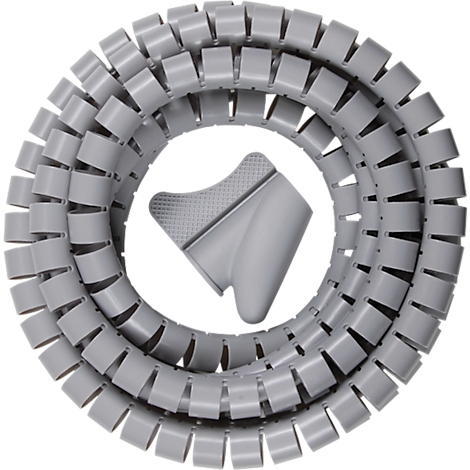 Gray spiral cable duct, next to it a gray connector.