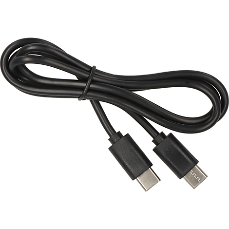 Schwarzes USB-C-Kabel mit zwei Steckern.