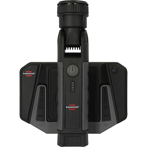 Chargeur noir avec des accents gris, deux câbles USB-C. Symbole de chargement sans fil sur la surface.