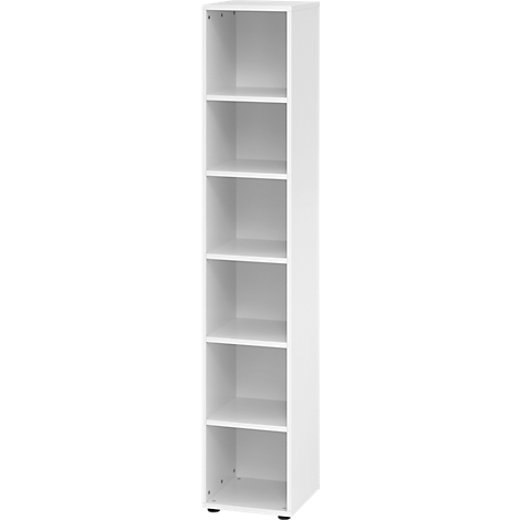 Witte boekenkast met zes planken.