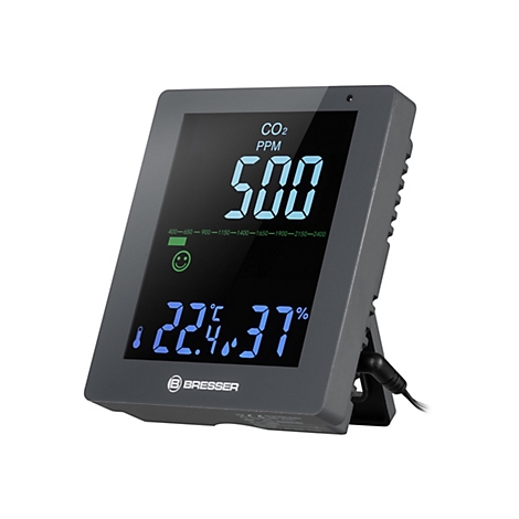 Digitales Bresser CO2-Messgerät mit Display für CO2-Gehalt, Temperatur und Luftfeuchtigkeit.