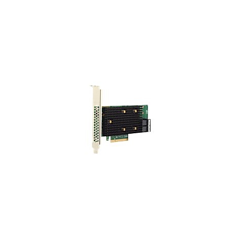 Eine grüne PCIe-Netzwerkkarte mit schwarzem Kühlkörper vor weißem Hintergrund.