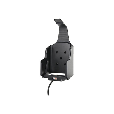 Schwarze Brodit-Halterung für Geräte, mit Kabel.