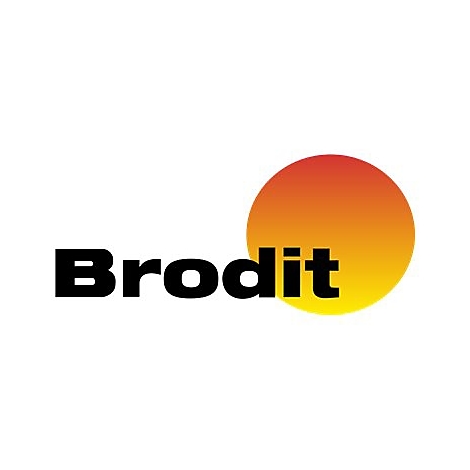 Das Logo der Firma Brodit, bestehend aus dem schwarzen Schriftzug Brodit und einem orange-gelben Farbverlauf-Kreis.