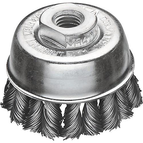 Brosse métallique pour meuleuse d'angle, métal, bouchon à vis.