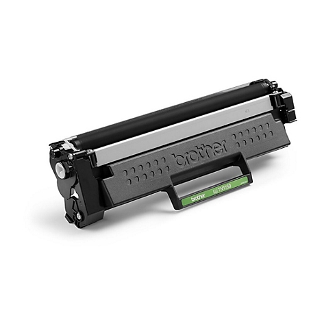 Ein schwarzer Brother-Toner, teils grau und silber, mit der Aufschrift "Brother" und "TN1150".