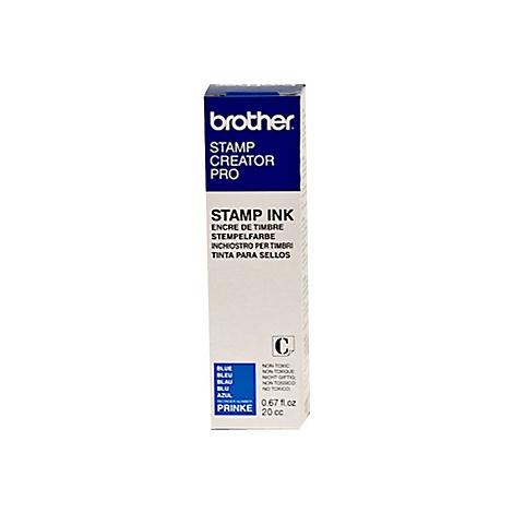 Blaue Brother Stamp Creator Pro Stempelfarbe in weißer Verpackung.