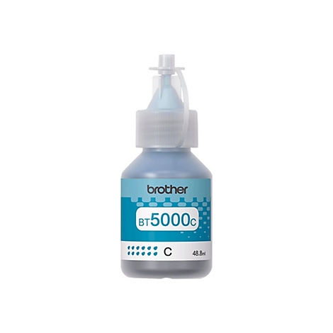 Blaue Brother BT5000C Tintennachfüllflasche mit 48,8ml Inhalt vor weißem Hintergrund.