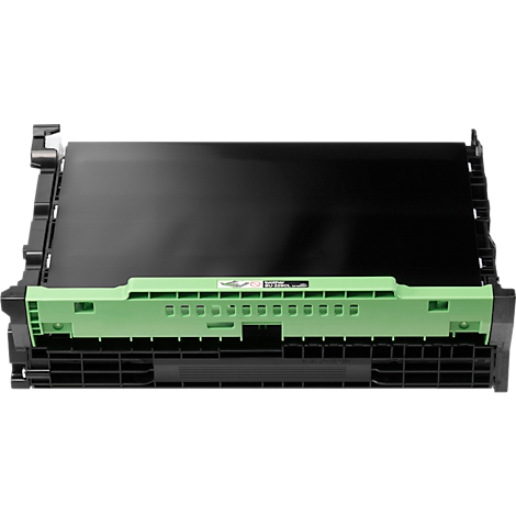 Ein schwarzer Drucker Toner mit einem grünen Element in der Mitte.