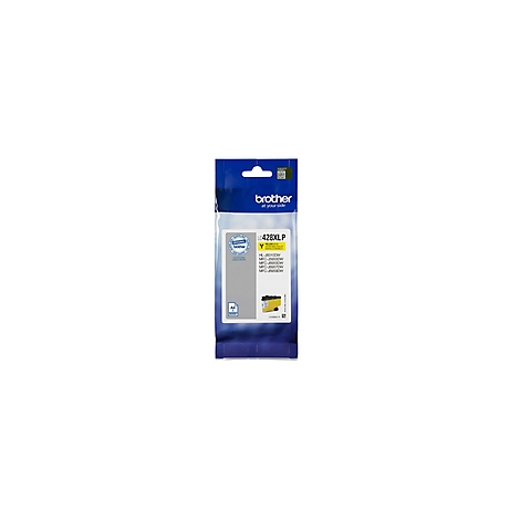 Gelbe Brother Tintenpatrone LD428XL P in Verpackung mit Produktinformationen.