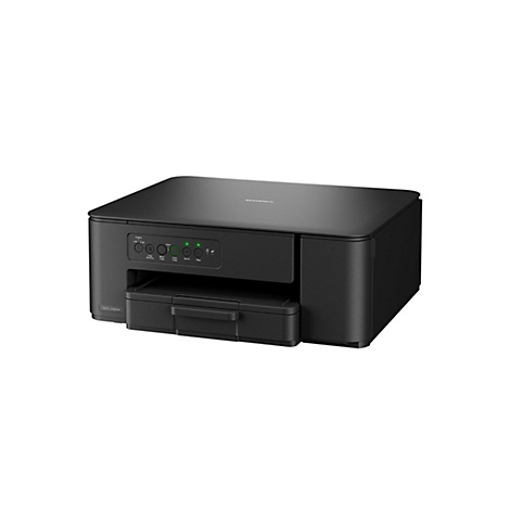 Schwarzer Brother-Multifunktionsdrucker in Frontalansicht vor weißem Hintergrund.