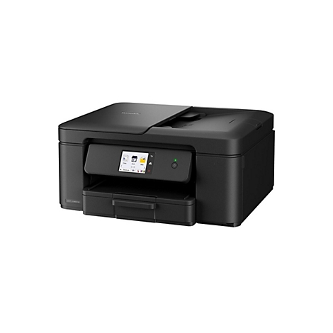 Schwarzer Brother Multifunktionsdrucker vor weißem Hintergrund.