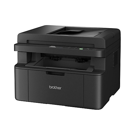 Schwarzer Brother Laserdrucker auf weißem Hintergrund.