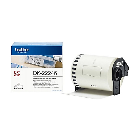 Etikettendrucker-Etikettenrolle und Verpackung von Brother mit Text wie "DK-22246".
