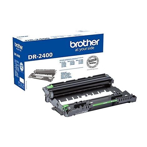 Graue Trommeleinheit mit grünen Akzenten und Brother-Box mit Produktbezeichnung DR-2400.