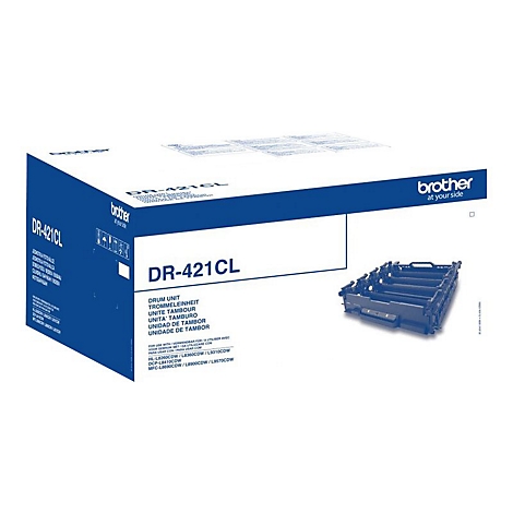 Eine Produktabbildung der Trommeleinheit DR-421CL von Brother. Auf der Verpackung steht DR-421CL und Brother.