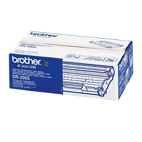 A white box with a blue print from Brother, lettering 'DR-2005'. The box contains a drum unit.