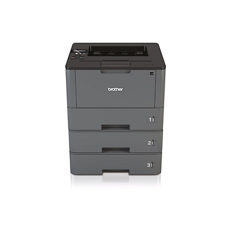 Grauer Brother-Laserdrucker mit drei Papierschubladen, '1', '2' und '3' beschriftet.