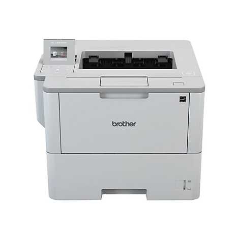 Ein weißer Brother Laserdrucker, Modell HL-L6400DW, mit Bedientasten und Display. Der Schriftzug "brother" ist deutlich sichtbar.