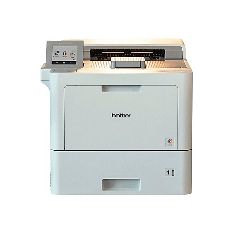 Weißer Brother-Farbdrucker mit Touchscreen-Bedienfeld und Farblogo.