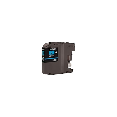 Blaue Brother LC121C Tintenpatrone für Drucker vor weißem Hintergrund.