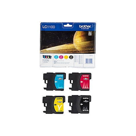 Tintenpatronen-Set von Brother. Schwarze, gelbe, cyanfarbene und magentafarbene Patronen.