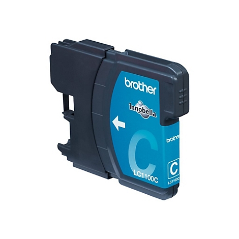 Blaue Brother LC1100C Druckerpatrone auf weißem Hintergrund.