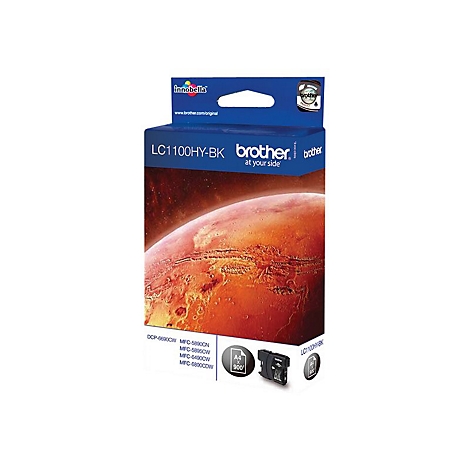 Cartouche d'imprimante noire LC1100HY-BK de Brother, dans son emballage avec logo et nom du produit.