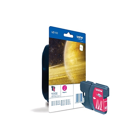 Brother LC1100M Magenta Tintenpatrone in Originalverpackung vor weißem Hintergrund.