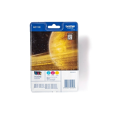 Brother Tintenpatronen-Verpackung mit Weltraum-Hintergrund, LC1100-Modell.