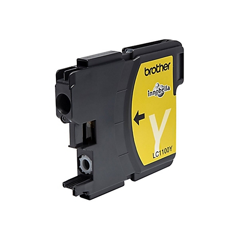 Gelbe Tintenpatrone mit „Brother“-Logo und „innobella“-Markenzeichen. Aufschrift „Y“ und „LC1100Y“.