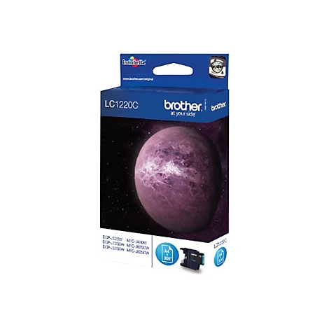 Tintenpatrone von Brother, Modell LC1220C, mit Produktabbildung und Textinformationen.