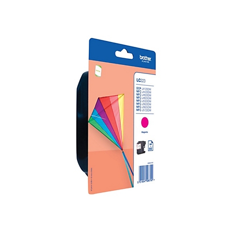 Verpackung einer Brother Druckerpatrone in Magenta mit Texten wie 'LC223' und verschiedenen Druckermodellen.