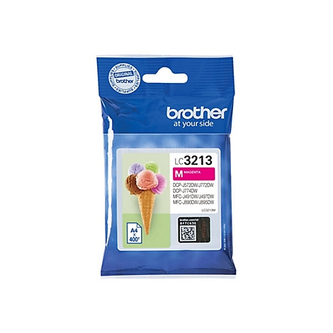 Verpackung einer Magenta-Tinte für Brother Drucker, mit Eiswaffel-Illustration.