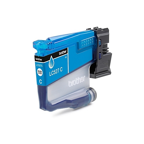 Blaue Brother Tintenpatrone LC527 C, mit Markierungen und Logos. Schwarzer Anschluss.