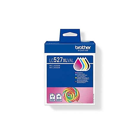 Brother LC527XLVAL Tintenpatronen-Multipack vor weißem Hintergrund.