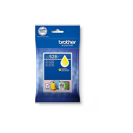 Gelbe Brother Tintenpatrone LC528Y. Aufdrucke: A4 5000+, Brother-Logo.