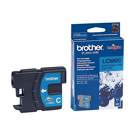 Tintenpatrone von Brother und die Verpackung, blau-schwarz.