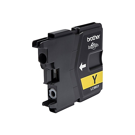 Gelbe Tintenpatrone, schwarz umrandet, mit Brother-Logo und Aufschrift LC985Y.