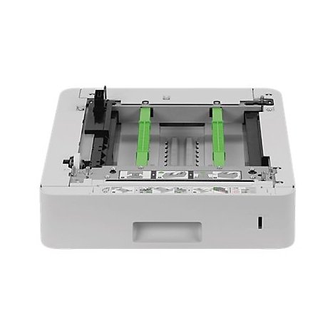 Draufsicht auf einen Drucker ohne Abdeckung. GrÃ¼n-graue Details im Inneren.