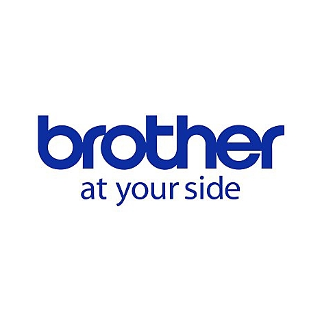 Blaues Firmenlogo der Marke Brother mit dem Slogan at your side auf weißem Hintergrund.