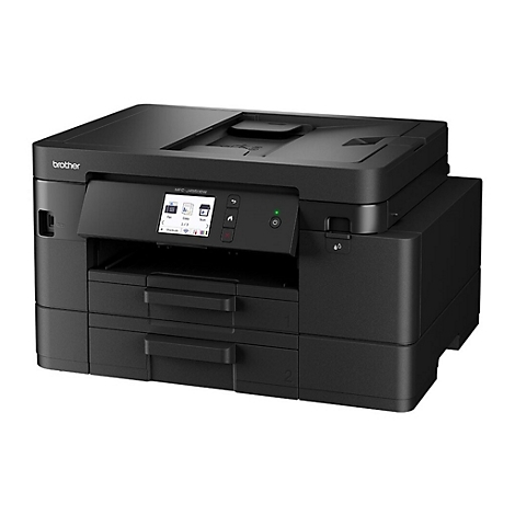 Schwarzer Brother-Multifunktionsdrucker; Bedienfeld mit Touchscreen.
