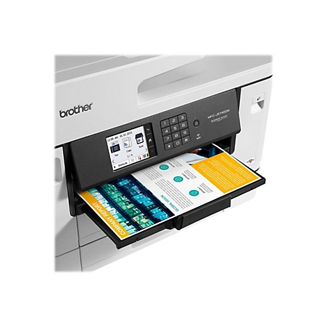 Ein weißer Drucker, der eine gedruckte Seite mit dem Titel "COMPANY REPORT" ausgibt. Auf dem Display sind Uhrzeit, Datum und verschiedene Optionen zu sehen.