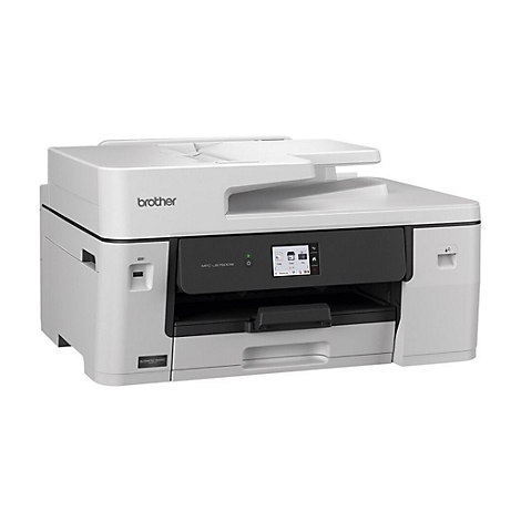 Weißer Brother Tintenstrahldrucker MFC-J6760DW mit schwarzer Bedienblende und Touchscreen auf weißem Hintergrund.