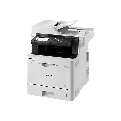 WeiÃŸer Multifunktionsdrucker mit Bedienfeld, darunter die Marke Brother.