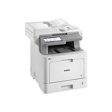 Weißer Brother-Multifunktionsdrucker mit Touchscreen-Bedienfeld und Farb-Logo.