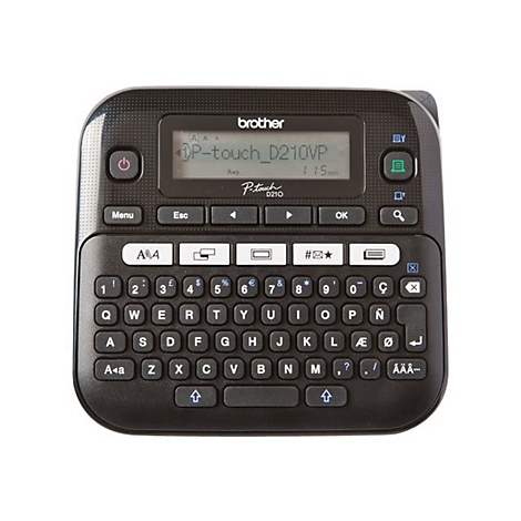 Schwarzes Brother P-touch D210VP Beschriftungsgerät mit Tastatur und Display.